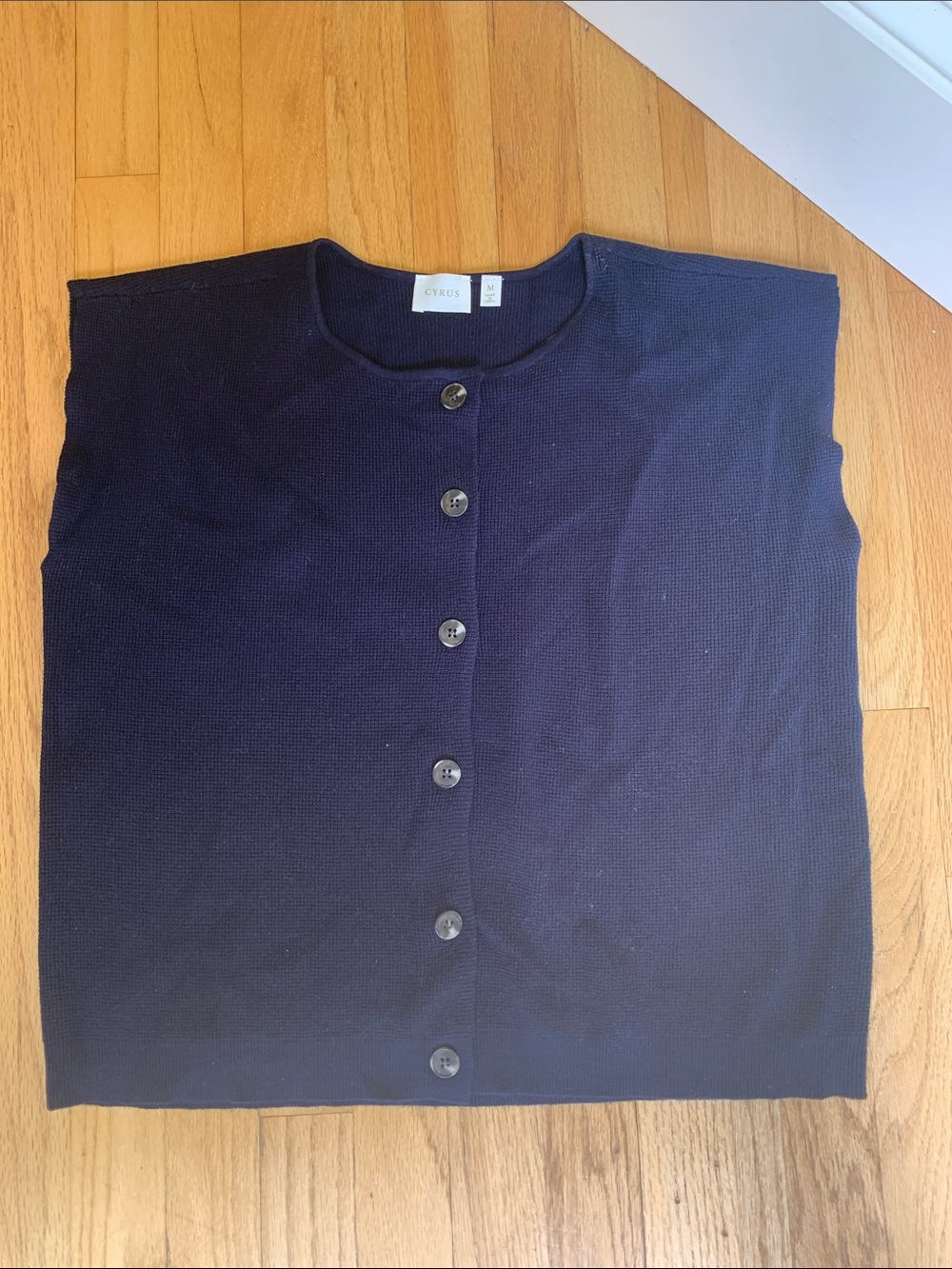 Cyrus Dark Navy Button-Front Knit two piece with wide leg knit pants